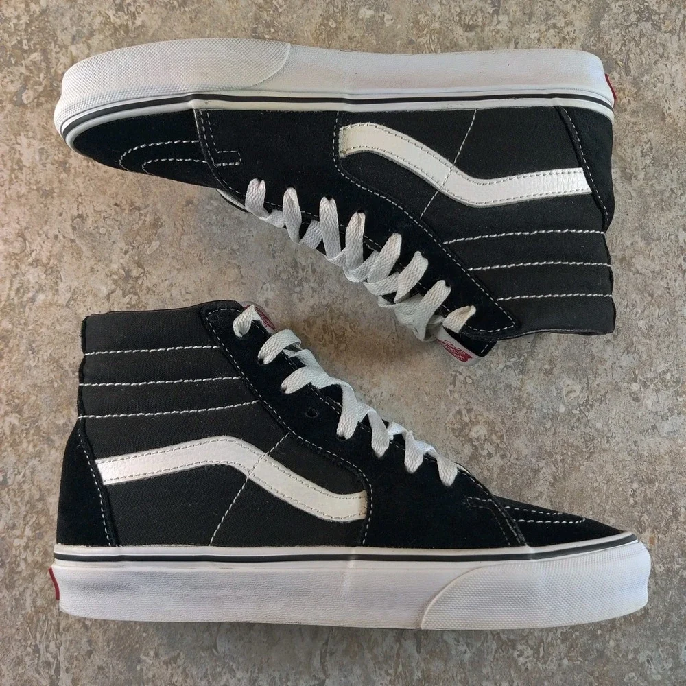 Vans Sk8-Hi Men 6.5 / Women 8 Shoes Black White Suede Skate Hi Top Classic - Picture 2 of 9